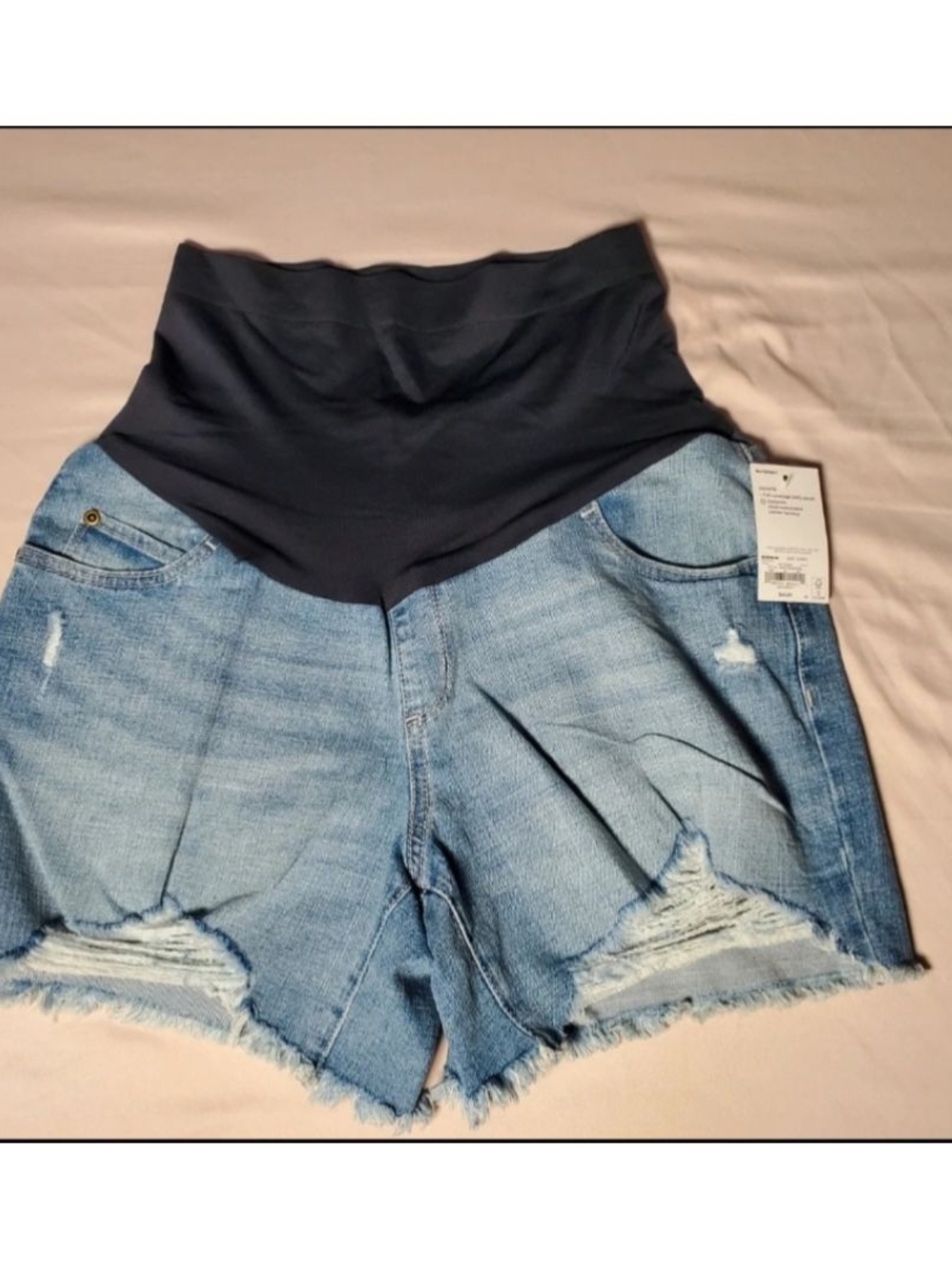 Sonoma Light Blue Denim Maternity Shorts with Black Waistband